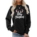 Close-up of the Merry Christmas reindeer antler print on this black long sleeve sweatshirt - S / Black Antler Merry Christmas Style (200)