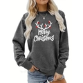 Detail of Christmas reindeer antlers and Merry Christmas print on dark grey sweatshirt - S / Dark Gray Antler Merry Christmas Style (200)