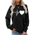 Detail of creative white heart and heartbeat print on a black crewneck sweatshirt - S / Black Heartbeat Heart (239)