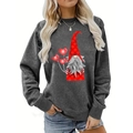 Close-up of heart gnome print on charcoal grey drop shoulder oversized sweatshirt - S / Gnome with Three Balloons Style (Dark Gray 565)