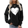 Detail shot of black heart-print sweatshirt with crew neck and drop shoulder design - S / Tops / Black (White Hand-drawn Heart) (1778)