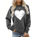 Close-up of heart print on dark grey crewneck sweatshirt with ribbed cuffs - S / Tops / Dark Gray (White Hand-drawn Heart) (1778)