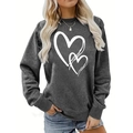 Close-up of white double heart art print on dark grey crewneck sweatshirt - S / Dark Gray Double Doodle Hearts (247)