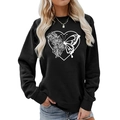 Detailed close-up of heart floral butterfly print on women's crewneck sweatshirt - S / Tops / Black (Heart Butterfly Floral Print) (1825)