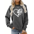 Detail of white heart butterfly print on dark grey crewneck sweatshirt for women - S / Butterfly Heart Print Style (Dark Gray 612)