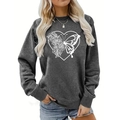 Close-up of heart and butterfly floral print on charcoal grey crewneck sweatshirt - S / Tops / Dark Gray (Heart Butterfly Floral Print) (1825)