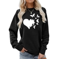 Detail of white heart and butterfly print on black loose fit long sleeve sweatshirt - S / White Heart Butterfly Print Style (Black 613)