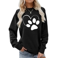 Close-up of black crewneck sweatshirt featuring a white heart and paw print graphic - S / Heart Paw Print Style (Black 967)