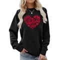 Detail of red Valentine's Day heart print on black crewneck long sleeve sweatshirt - S / Black Happy Valentine Print (561)
