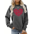 Detail of red heart print and Happy Valentine's Day text on grey crewneck sweatshirt - S / Dark Gray Happy Valentine Print (561)