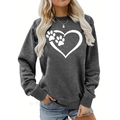 Close-up of a dark grey crewneck sweatshirt featuring a large white heart and paw print pattern - S / Heart Paw Print Style (Dark Gray 969)