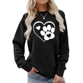 Detail of a black crewneck sweatshirt featuring white heart and paw print graphic design - S / Tops / Black (Heart Line Paw Print) (2117)