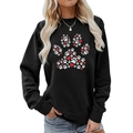 Close-up of heart and paw print pattern on black long sleeve crewneck sweatshirt - S / Tops / Black (White Paw Print Red Heart Combination) (2118)