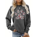 Detailed close-up of heart and paw print pattern on dark grey crewneck sweatshirt - S / Tops / Dark Gray (White Paw Print Red Heart Combination) (2118)