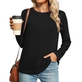 Eleganteres schwarzes Damen Langarmshirt mit Rundhalsausschnitt im urbanen Stil - S / Schwarz