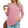 Elegantes hellrosa Langarmshirt für Damen mit Rundhalsausschnitt im lockeren Casual-Stil - S / Rosa