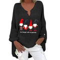 Haut noir à manches longues pour femmes avec imprimé gnomes de Noël et texte ludique - S / Noir (Quatre Gnomes)