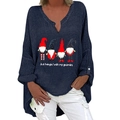 Chemisier en lin bleu marine à col en V avec imprimé gnomes et slogan festif - S / Bleu Marine (Quatre Gnomes)