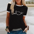 Damen T-Shirt in Schwarz mit Smile-Aufdruck, Kontrast-Details und lässigem Sommer-Stil - S / Schwarz