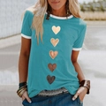 Elegante t-shirt turchese da donna con cuori sfumati e bordi bianchi a contrasto sul collo - Taglia S / Blu
