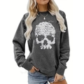 Women's dark gray oversized Halloween skull sweatshirt with artistic branch graphic - S / Dead Wood Skeleton Birds Style (635) / Dark Gray (Style 635)