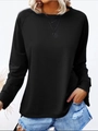 Elegante maglietta da donna nera a maniche lunghe con girocollo e maniche raglan - S / Nero