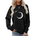 Detail of moon and skeleton graphic print on black long sleeve crewneck sweatshirt - S / Skeleton Moon Starry Sky Style (631) / Black (Style 631)
