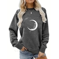 Close-up of white skeleton on crescent moon screen print on a dark grey sweatshirt - S / Skeleton Moon Starry Sky Style (631) / Dark Gray (Style 631)