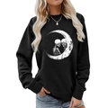 Close-up of Halloween sweatshirt showing moon and skeleton print on black cotton fabric - S / Gothic Skeleton Full Moon Style (632) / Black (Style 632)