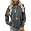 Detail of dark grey crewneck sweatshirt featuring skull and crescent moon graphic print - S / Skeleton Swinging Style (633) / Dark Gray (Style 633)