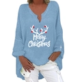 Damen Weihnachtshemd in Hellblau mit Merry Christmas Aufdruck und Rentiergeweih Motiv - S / Oberteil (Geweih und Merry Christmas-200X) / Himmelblau