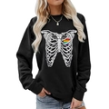 Women's black Halloween sweatshirt with rib cage print and rainbow heart detail - S / Rib Cage Rainbow Heart Style (634) / Black (Style 634)