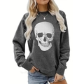 Detail of dark grey crewneck sweatshirt featuring a large white skull print and drop shoulders - S / Large Realistic Skeleton Style (636) / Dark Gray (Style 636)