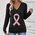 Elegant black V-neck long sleeve shirt featuring a pink sequin ribbon and side buttons - S / Black