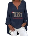 Dunkelblaues Weihnachtshemd mit V-Ausschnitt, Merry-Schriftzug im Leoparden-Look - S / Oberteile / Marineblau (Leoparden-MERRY Weihnachts-Druck)