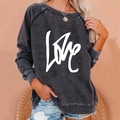 Dames sweatshirt in donkergrijs met witte LOVE print en losse pasvorm casual stijl nu - S / donkergrijs