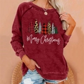 Women's wine red crewneck sweatshirt featuring stylish festive Christmas trees print - 3XL / Wine Red Christmas Tree Set (203Z)