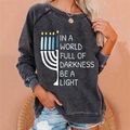 Felpa grigio scuro da donna con stampa Menorah bianca e scritta Be A Light - S / grigio scuro