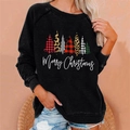 Women's black loose sweatshirt featuring a colorful plaid Christmas tree graphic print - 3XL / Black Christmas Tree Set (203Z)