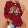 Women's burgundy sweatshirt with festive merry and bright Christmas tree graphic - 3XL / Tops / Wine Red merry+bright (836X)