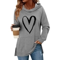 Sweat à capuche gris pour femme avec grand imprimé cœur noir et poche kangourou - S / Gris