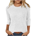 Close-up of elegant white ribbed knit texture and round neck design on this women's T-shirt - S / White