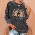 Women's charcoal grey loose sweatshirt with merry and bright leopard Christmas trees - 3XL / Tops / Dark Gray merry+bright (836X)