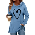 Sky blue heart print hoodie featuring a front kangaroo pocket and side slit hem detail - S / Sky Blue