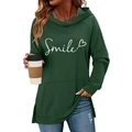 Γυναικείο σκούρο πράσινο φούτερ με τύπωμα Smile, τσέπη καγκουρό και σκίσιμο - S / Πράσινο του Στρατού