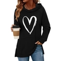 Sweat à capuche noir pour femme avec imprimé cœur blanc et fentes latérales stylées - S / Noir