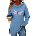 Hellblauer Damen Kapuzenpullover mit Libellen-Aquarelldruck und Kängurutasche - S / Himmelblau