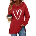 Classic dark red heart print hoodie for women with raglan sleeves and kangaroo pocket - S / Red