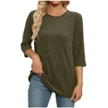 Eleganter dunkelgrüner Rippstrickpullover für Damen mit stilvollen Dreiviertelärmeln - S / Armeegrün