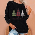 Women's black Christmas sweatshirt with plaid tree prints and Merry Christmas text - 3XL / Top (Three Plaid Christmas Trees Print) / Black